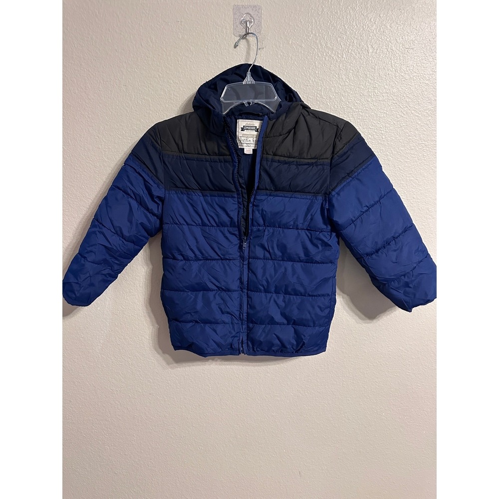 Gymboree Boys Blue Black Puffer Hooded Jacket Size S 5-6